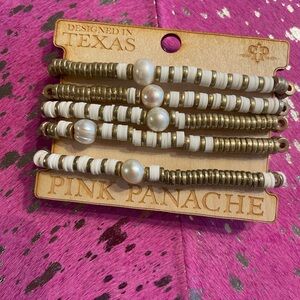 Pink Panache Beaded Bracelet Set - White and Gold